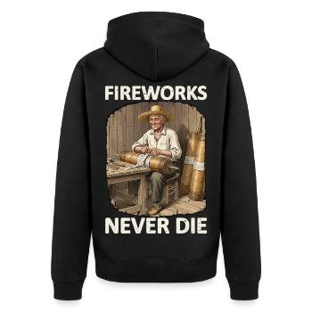 Fireworks Never Die Pyro - Unisex Premium Bio Zip Hoodie - Schwarz - Hinten - Nico (187cm)