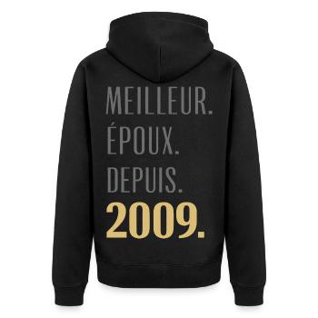 Bester Ehemann seit 2009 Pinke Hochzeit 17 Jahre - Unisex Premium Bio Zip Hoodie - Schwarz - Hinten - Nico (187cm)