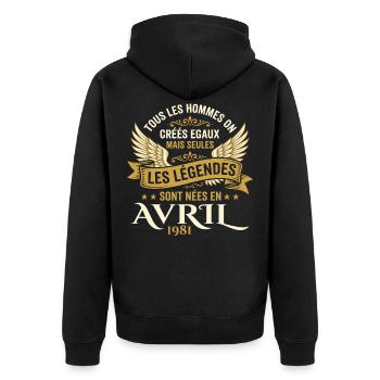Légendaire depuis Avril 1981 - Vintage Avril 1981 - Veste à capuche bio Premium Unisexe - noir - Dos - Nico (187cm)
