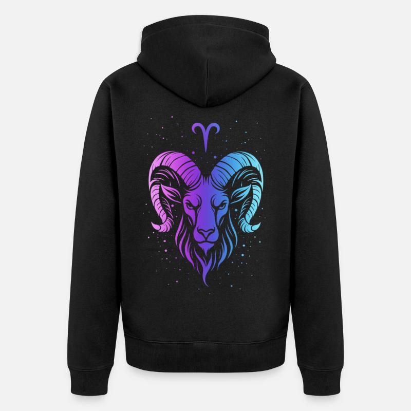 Widder: Neon-Tierkreisgeist - Unisex Premium Bio Zip Hoodie - Schwarz