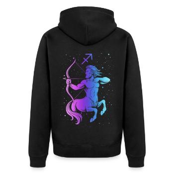 Schütze – Neon-Tierkreiszeichen - Unisex Premium Bio Zip Hoodie - Schwarz - Hinten - Nico (187cm)