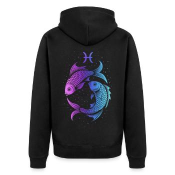 Sternzeichen Fische – Mystisches Neon – Astrologie - Unisex Premium Bio Zip Hoodie - Schwarz - Hinten - Nico (187cm)