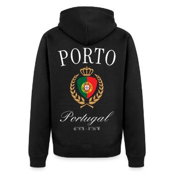 Porto Portugal Wappen Krone – Reise Souvenir - Unisex Premium Bio Zip Hoodie - Schwarz - Hinten - Nico (187cm)