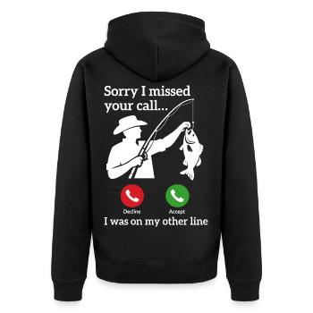 Angeln Ruft Retro Vintage Angler Spruch Design - Unisex Premium Bio Zip Hoodie - Schwarz - Hinten - Nico (187cm)