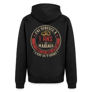 Humour Anniversaire : J'ai Survécu à 1 An - Veste à capuche bio Premium Unisexe - noir - Dos - Nico (187cm)