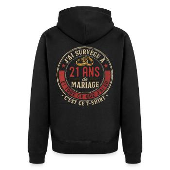 Humour Anniversaire : J'ai Survécu à 21 Ans - Veste à capuche bio Premium Unisexe - noir - Dos - Nico (187cm)