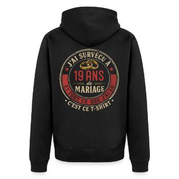 Humour Anniversaire : J'ai Survécu à 19 Ans - Veste à capuche bio Premium Unisexe - noir - Dos - Nico (187cm)