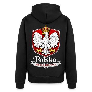 Polen Wappen T-Shirt – Polska Pride & Heritage - Unisex Premium Bio Zip Hoodie - Schwarz - Hinten - Nico (187cm)