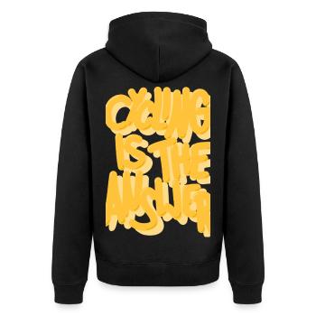Cycling is the answer gelb - Unisex Premium Bio Zip Hoodie - Schwarz - Hinten - Nico (187cm)