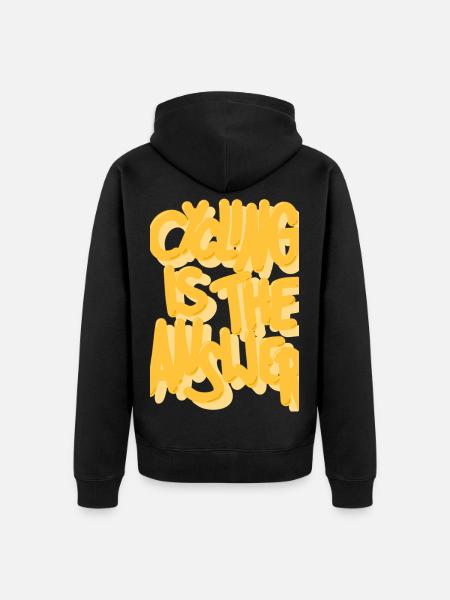 Cycling is the answer yellow - Unisex Premium Organic Zip Hoodie - black
