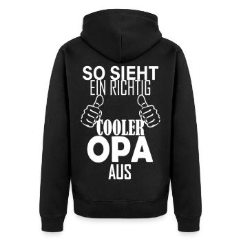 So sieht ein richtig cooler Opa aus Spruch - Unisex Premium Bio Zip Hoodie - Schwarz - Hinten - Nico (187cm)