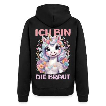 Ich Bin Die Braut Jga Einhorn Blumen Hochzeit - Unisex Premium Bio Zip Hoodie - Schwarz - Hinten - Nico (187cm)