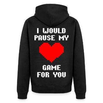 I Would Pause My Game For You Gamer-Love Heart - Unisex Premium Organic Zip Hoodie - black - Back - Nico (187cm)