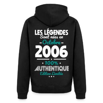 Anniversaire 20 ans - Légendes nées Octobre 2006 - Veste à capuche bio Premium Unisexe - noir - Dos - Nico (187cm)