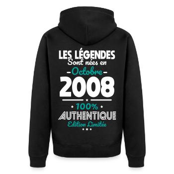 Anniversaire 18 ans - Légendes nées Octobre 2008 - Veste à capuche bio Premium Unisexe - noir - Dos - Nico (187cm)