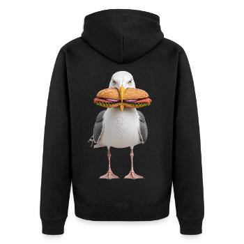 Herrgull-with-Fish Rolls - Unisex Premium Organic Zip Hoodie - black - Back - Nico (187cm)