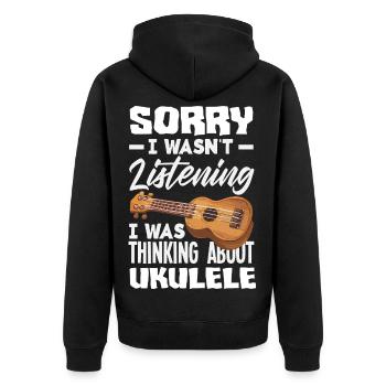 Lustiges Ukulele Designs Und Sprüche - Unisex Premium Bio Zip Hoodie - Schwarz - Hinten - Nico (187cm)