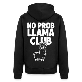 No Prob Llama Club mit cooler Sonnenbrille - Unisex Premium Bio Zip Hoodie - Schwarz - Hinten - Nico (187cm)