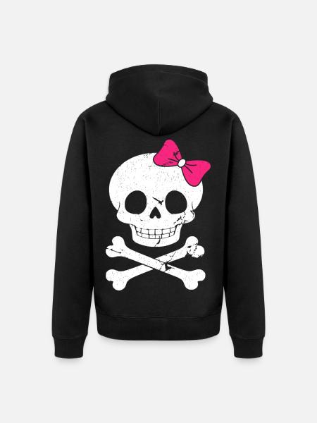 Cute skull with pink bow - Unisex Premium Organic Zip Hoodie - black