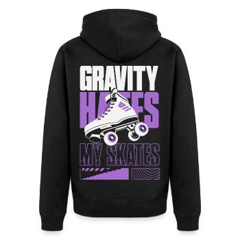 Gravity Hates My Skates – Rollschuhe - Unisex Premium Bio Zip Hoodie - Schwarz - Hinten - Nico (187cm)