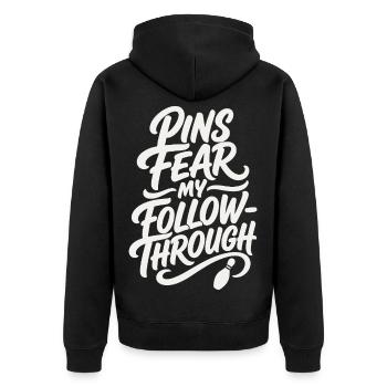 Bowling – Pins Fear My Follow-Through - Unisex Premium Bio Zip Hoodie - Schwarz - Hinten - Nico (187cm)