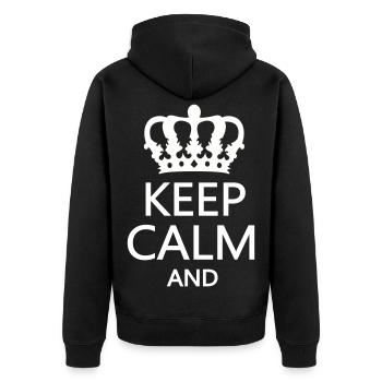 Königskrone Keep Calm Motiv - Unisex Premium Bio Zip Hoodie - Schwarz - Hinten - Nico (187cm)