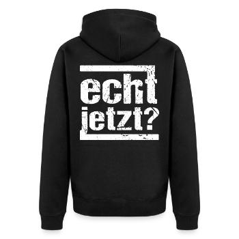 echt jetzt? - Unisex Premium Bio Zip Hoodie - Schwarz - Hinten - Nico (187cm)