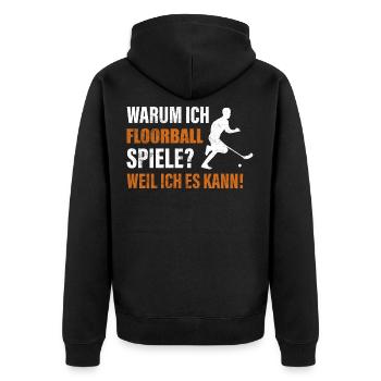 Floorball Unihockey Spruch - Unisex Premium Bio Zip Hoodie - Schwarz - Hinten - Nico (187cm)