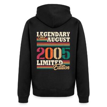 Vintage 2005 Août Cadeau Anniversaire Rétro - Veste à capuche bio Premium Unisexe - noir - Dos - Nico (187cm)