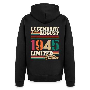 Vintage 1945 Août Cadeau Anniversaire Rétro - Veste à capuche bio Premium Unisexe - noir - Dos - Nico (187cm)