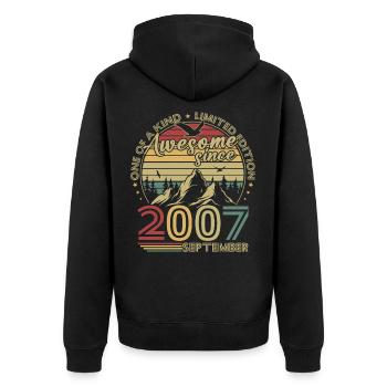 Vintage September 2007 Retro Birthday Gift - Unisex Premium Organic Zip Hoodie - black - Back - Nico (187cm)