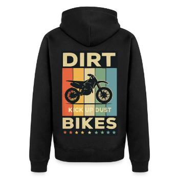 Kick Up Dust – Vintage Dirt Bike Vibes - Unisex Premium Bio Zip Hoodie - Schwarz - Hinten - Nico (187cm)
