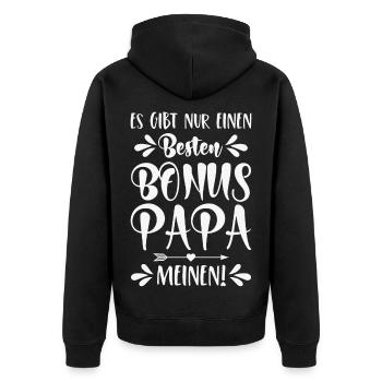 Es gibt nur einen besten Bonus Papa - Meinen! - Unisex Premium Bio Zip Hoodie - Schwarz - Hinten - Nico (187cm)