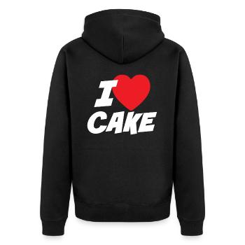 Ich liebe Kuchen - Unisex Premium Bio Zip Hoodie - Schwarz - Hinten - Nico (187cm)