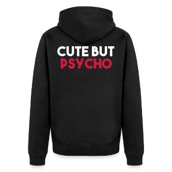 CUTE BUT PSYCHO - Unisex Premium Organic Zip Hoodie - black - Back - Nico (187cm)