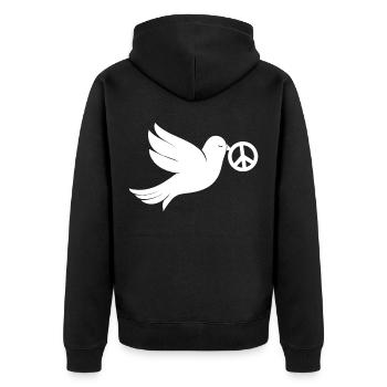 Friedenstaube Peacezeichen - Unisex Premium Bio Zip Hoodie - Schwarz - Hinten - Nico (187cm)