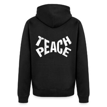 Teach Peace - Unisex Premium Organic Zip Hoodie - black - Back - Nico (187cm)