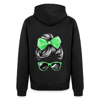 Frau Sonnenbrille Haare Schleife Mädchen Grün - Unisex Premium Bio Zip Hoodie - Schwarz - Hinten - Nico (187cm)
