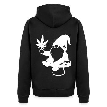 Zwerg/Wichtel mit Hanfblatt auf Pilz - Weedlove - Unisex Premium Bio Zip Hoodie - Schwarz - Hinten - Nico (187cm)