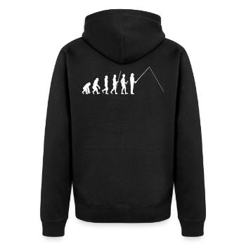 Evolution Angeln Angler Fischen Fishing - Unisex Premium Bio Zip Hoodie - Schwarz - Hinten - Nico (187cm)