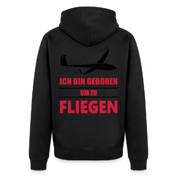 dg800_geborenumzufliegen_ - Unisex Premium Bio Zip Hoodie - Schwarz - Hinten - Nico (187cm)