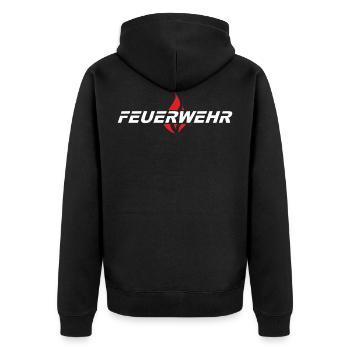 Feuerwehr Flamme - Unisex Premium Bio Zip Hoodie - Schwarz - Hinten - Nico (187cm)