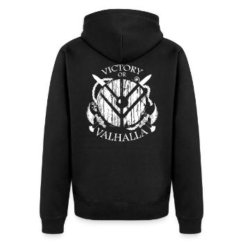 Viking Valhalla or - Unisex Premium Organic Zip Hoodie - black - Back - Nico (187cm)