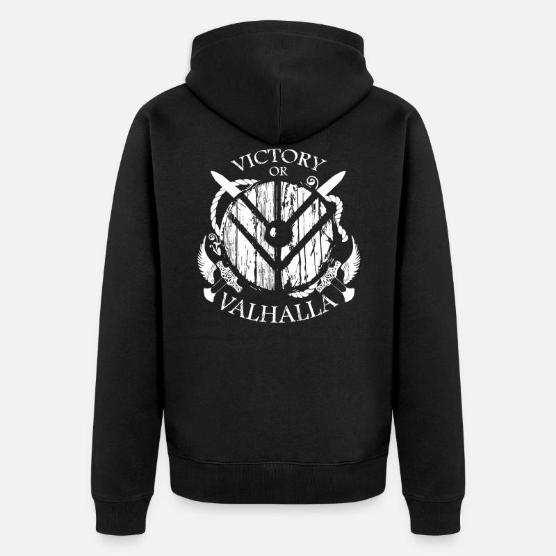 Wikinger oder Valhalla - Unisex Premium Bio Zip Hoodie - Schwarz