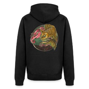 Japanischer Fisch - Unisex Premium Bio Zip Hoodie - Schwarz - Hinten - Nico (187cm)