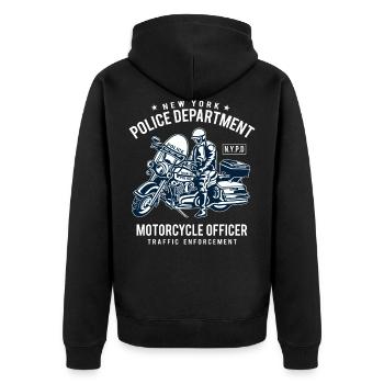 POLICE DEPARTMENT - Polizei Motorrad Shirt Motiv - Unisex Premium Bio Zip Hoodie - Schwarz - Hinten - Nico (187cm)