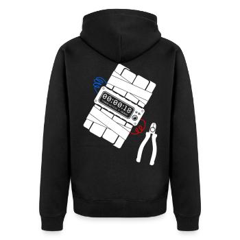 Bombe - Zange - Draht - blau & rot - Unisex Premium Bio Zip Hoodie - Schwarz - Hinten - Nico (187cm)