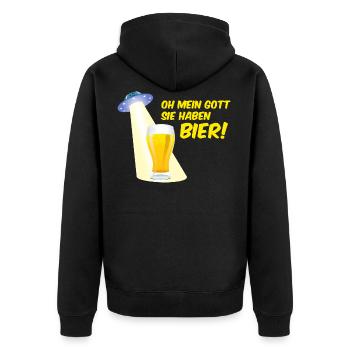 Alien Bier außerirdische Biertrinker im UFO - Unisex Premium Bio Zip Hoodie - Schwarz - Hinten - Nico (187cm)
