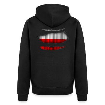 Polen Flagge Aufgerissen 017 - Unisex Premium Bio Zip Hoodie - Schwarz - Hinten - Nico (187cm)