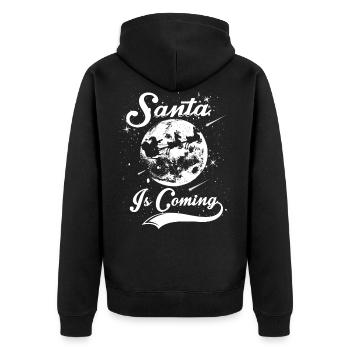 SANTA IS COMING - Weihnacht Weihnachtsmann Shirt - Unisex Premium Bio Zip Hoodie - Schwarz - Hinten - Nico (187cm)